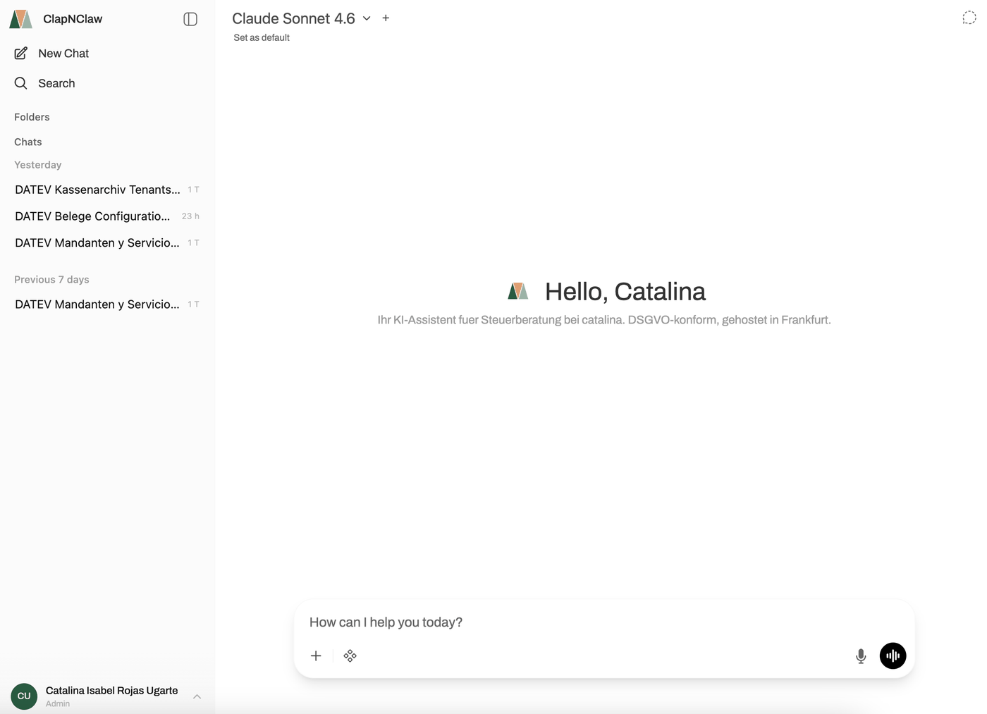 ClapNClaw chat interface — AI assistant for your business